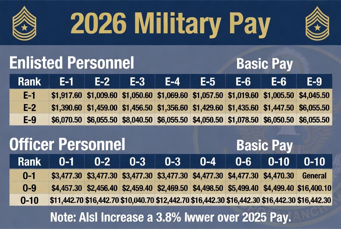Military service members (Why this US Military Pay Chart 2026 article is important) across the United States will receive a solid 3.8% pay increase in 2026.