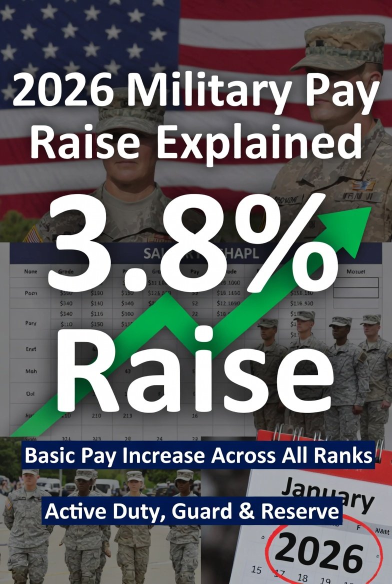 The US Military Pay Chart 2026 brings a 3.8% across-the-board pay raise effective January 1, 2026. While it’s not the biggest raise we’ve seen in recent years, it still puts real extra money in your pocket every month — especially when combined with BAH and BAS.